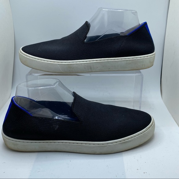 Rothy's Sz 10 The Sneaker Black Solid Blue White Stripes Comfort Shoes Womens - Picture 1 of 11